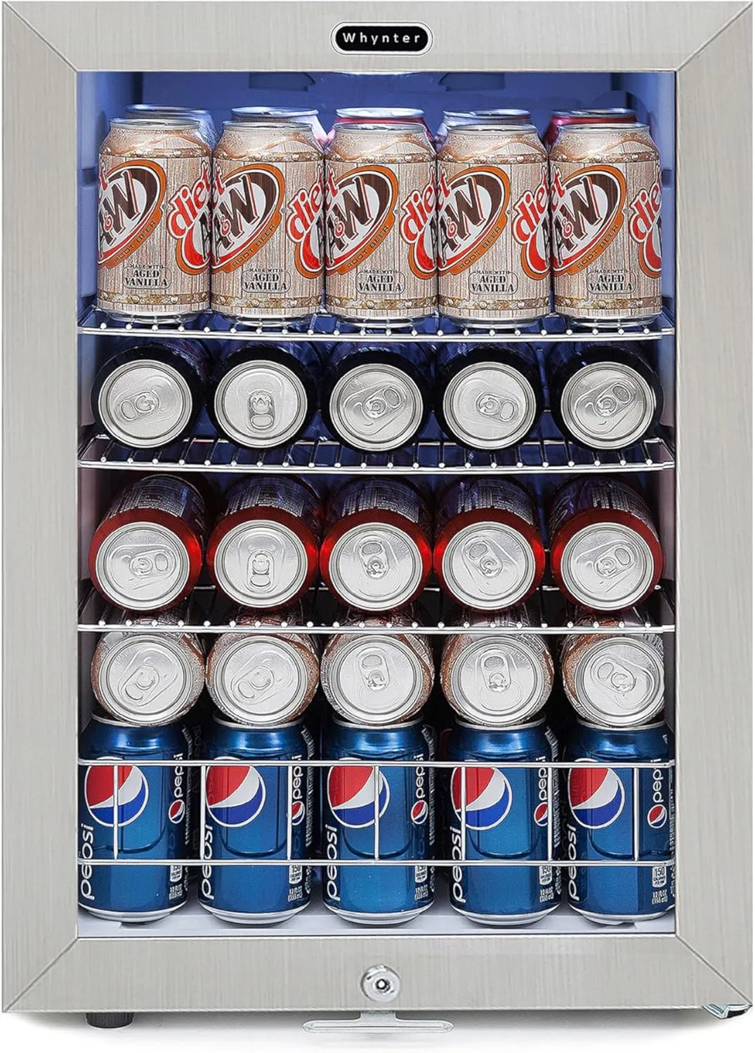 Whynter BR-091WS, 90 Can Capacity Stainless Steel Beverage Refrigerator with Lock, 2.5 Cubic Feet