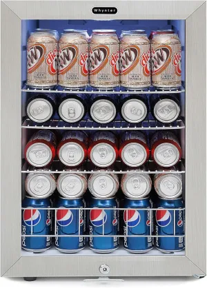 Whynter BR-091WS, 90 Can Capacity Stainless Steel Beverage Refrigerator with Lock, 2.5 Cubic Feet