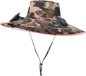 Wide Brim Solar Fan Hat, UPF 50  Bucket Hat with Solar Powered Fans for Hiking Fishing Outdoor Beach Camping