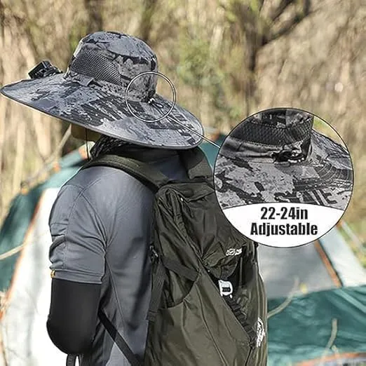 Wide Brim Solar Fan Hats for Men Women - UPF 50  Hat with Solar Fans Built in- Removable & USB Charging Fan