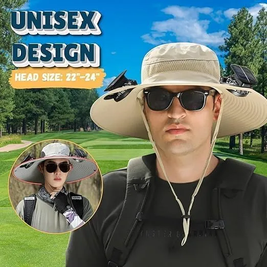 Wide Brim Solar Fan Hats for Men Women - UPF 50  Hat with Solar Fans Built in- Removable & USB Charging Fan