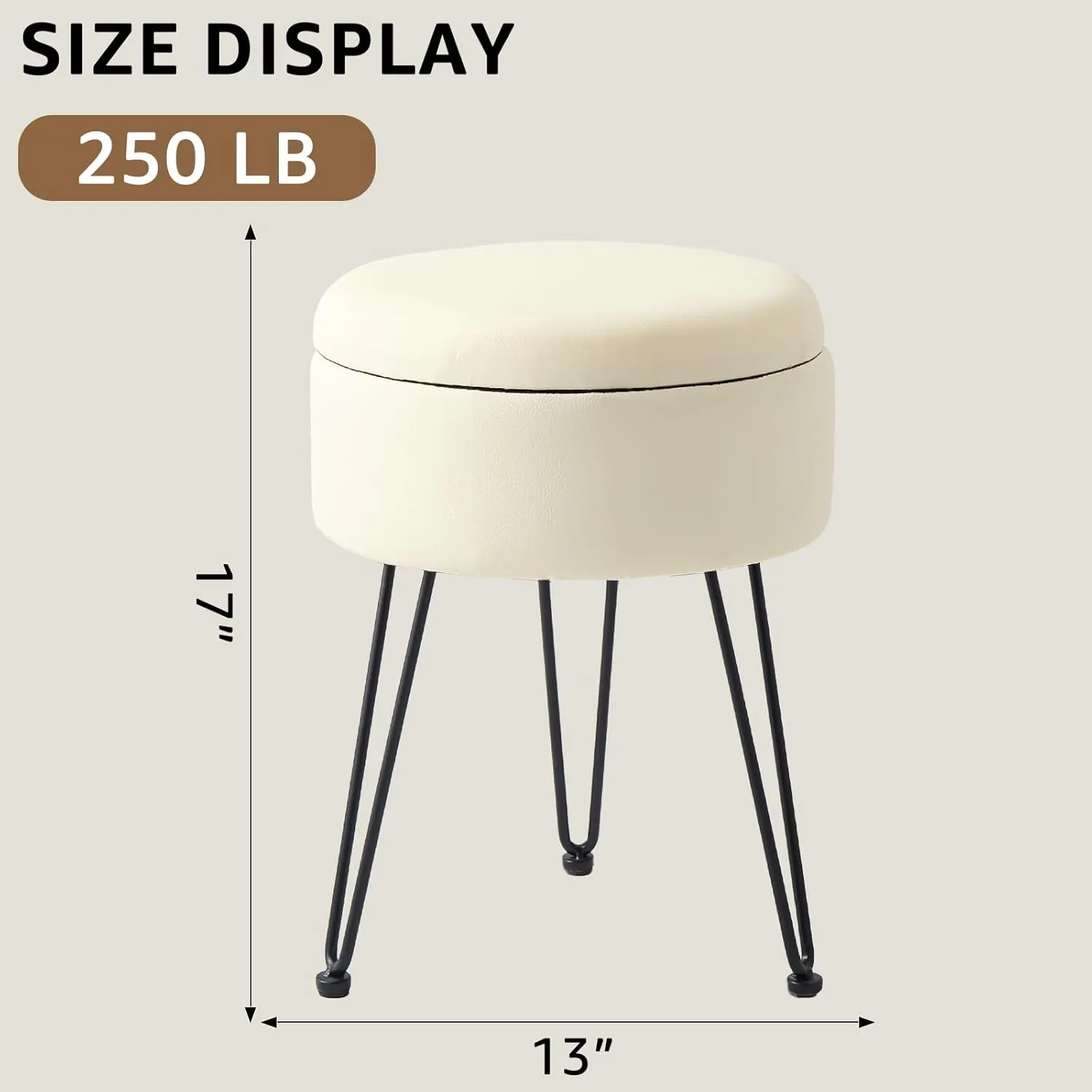 Wimarsbon Round Storage Ottoman Foot Stool Modern Faux Leather Vanity Stool with Solid Wood Frame&Metal Legs,Compact Footstool Dressing Stool Footrest for Living Room Bedroom or Entryway (White)