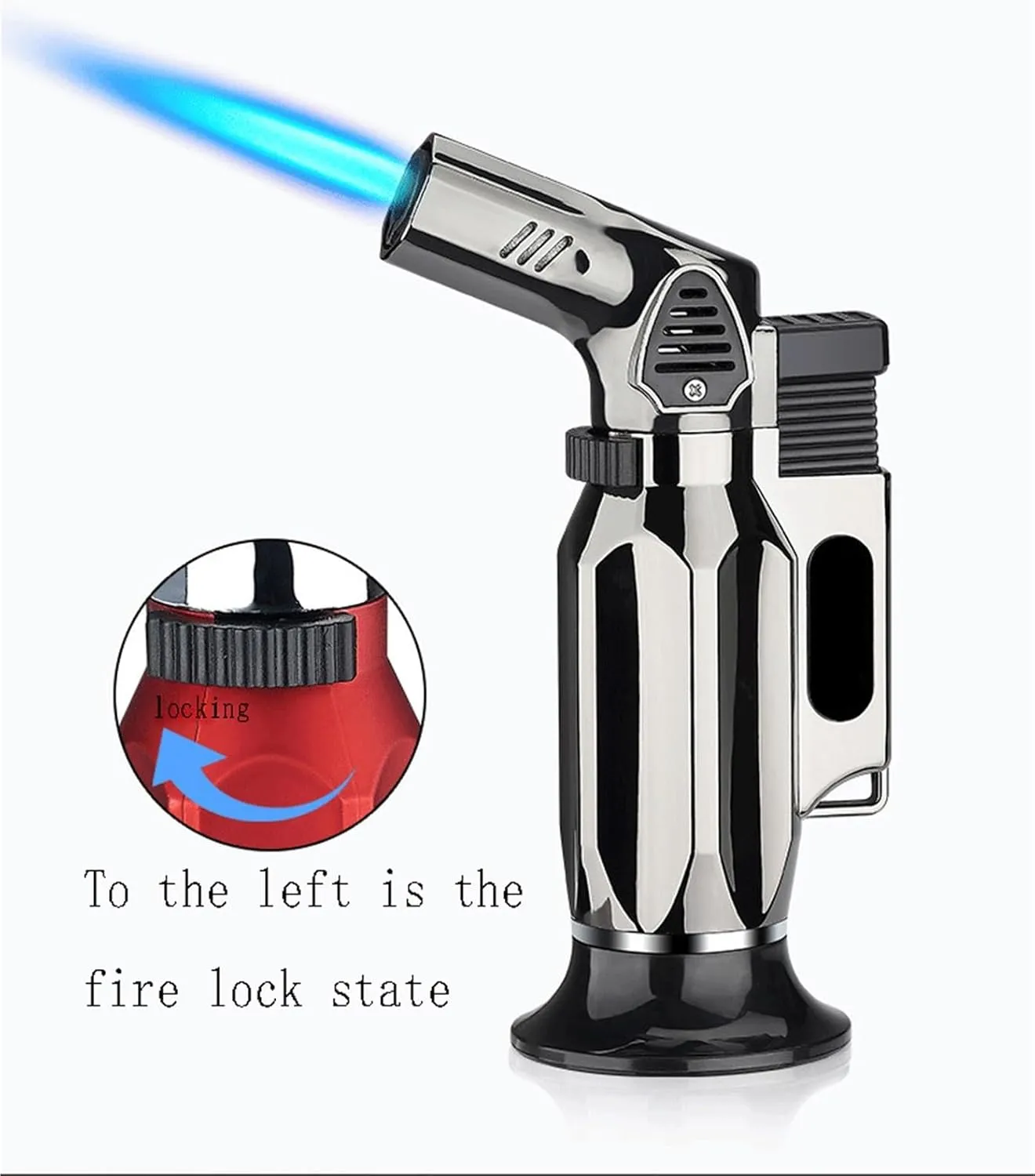 Windproof Single/Triple Jet Lighter, with Lock Switch, one-Button Ignition, Convenient Multi-Function Lighter, Suitable for Carrying Outside (Fuel not Included)(Blue)