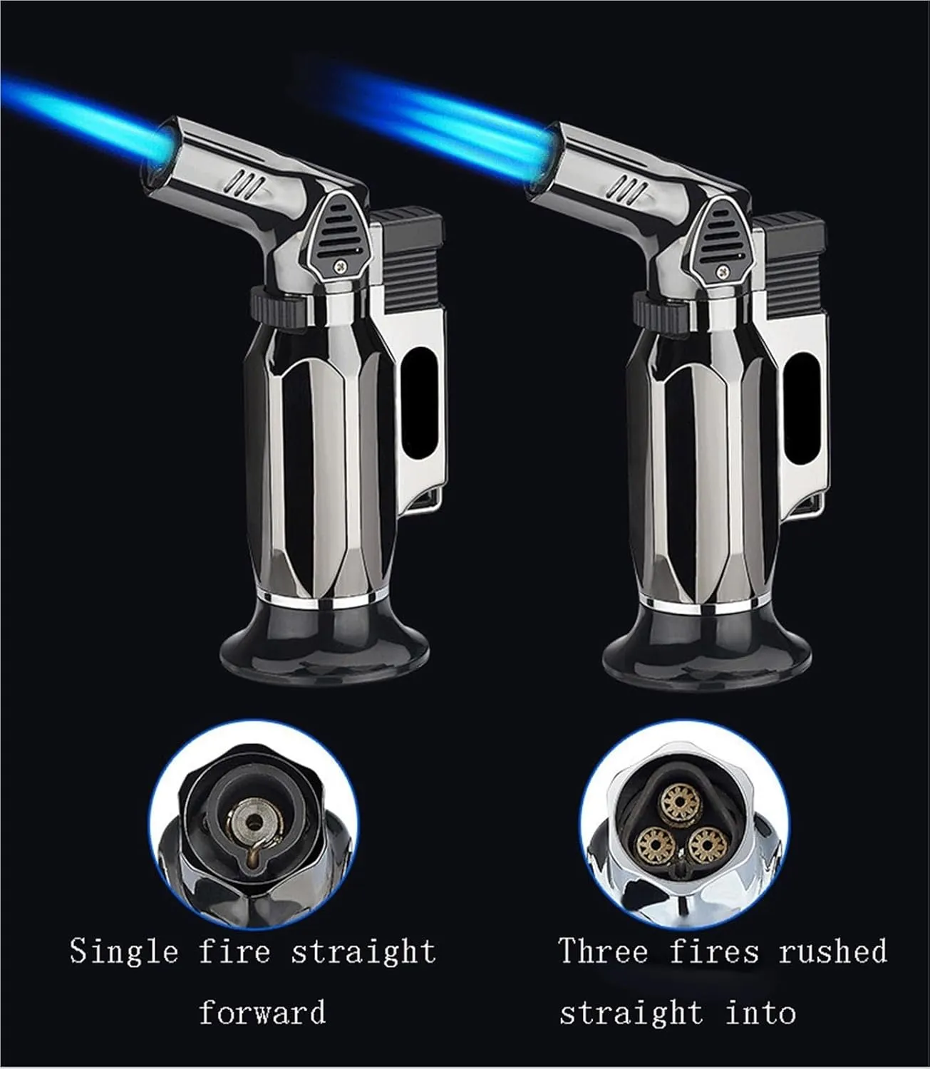 Windproof Single/Triple Jet Lighter, with Lock Switch, one-Button Ignition, Convenient Multi-Function Lighter, Suitable for Carrying Outside (Fuel not Included)(Blue)