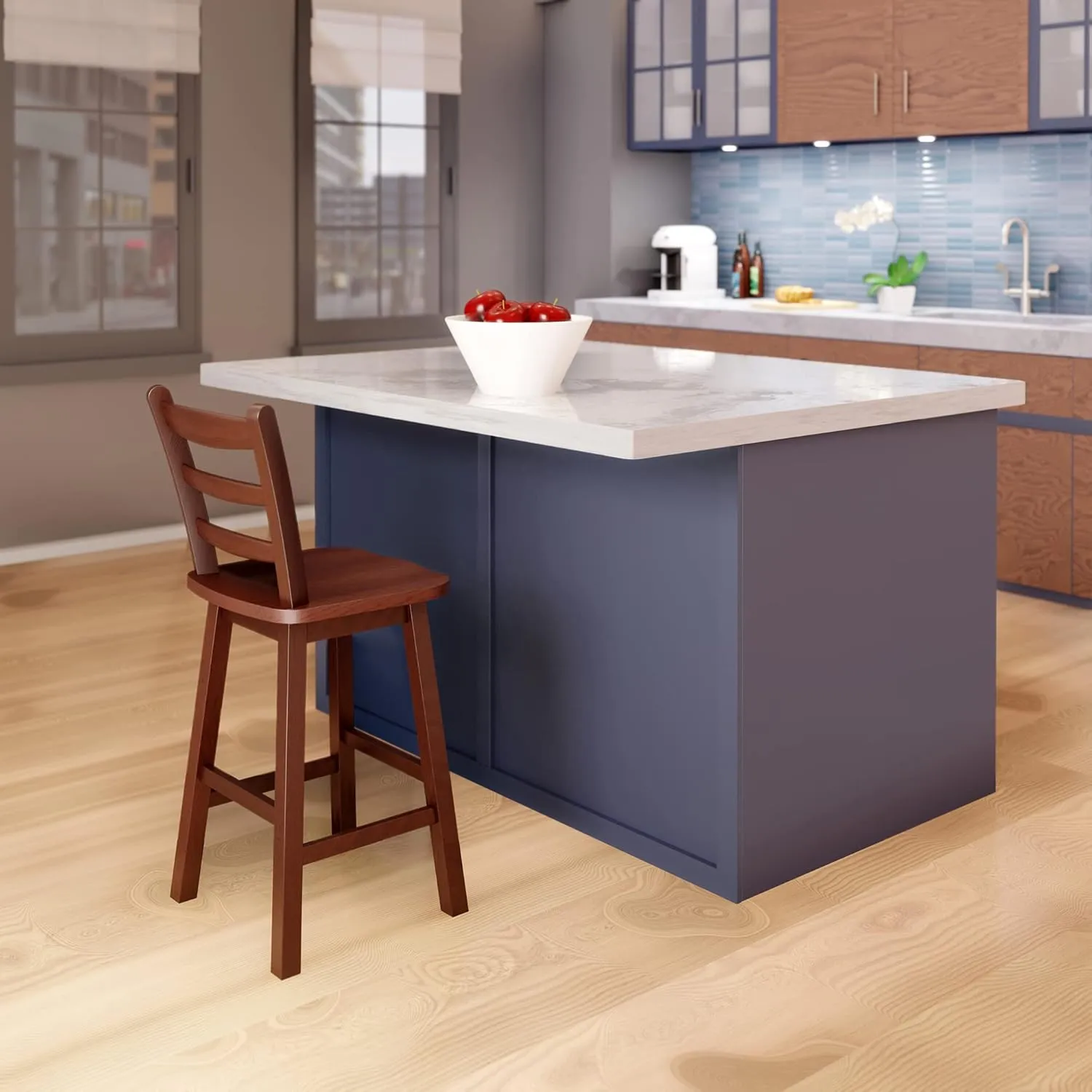 Winsome Scalera Ladder Back Swivel Counter Stool, 24 in, Walnut Finish, Solid Wood