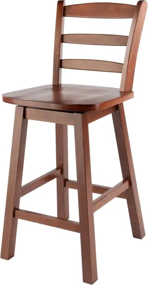 Winsome Scalera Ladder Back Swivel Counter Stool, 24 in, Walnut Finish, Solid Wood