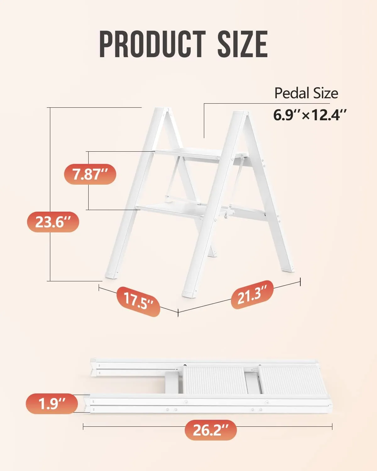 WOA WOA 2 Step Ladder, Foldable Step Stool, Aluminum Lightweight Ladder for Home Kitchen Closet, Anti-Slip Pedals, Ease of Folding, Portable, 300lbs Capacity - White