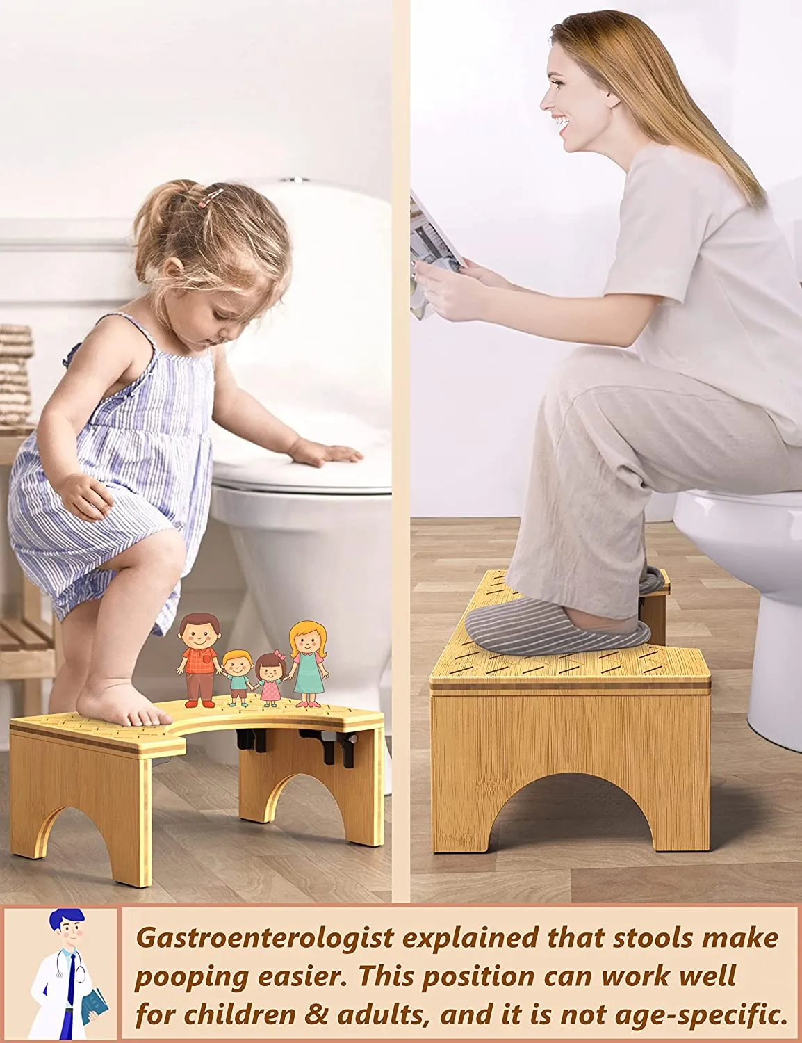 Wood Bathroom Step Stool Squat