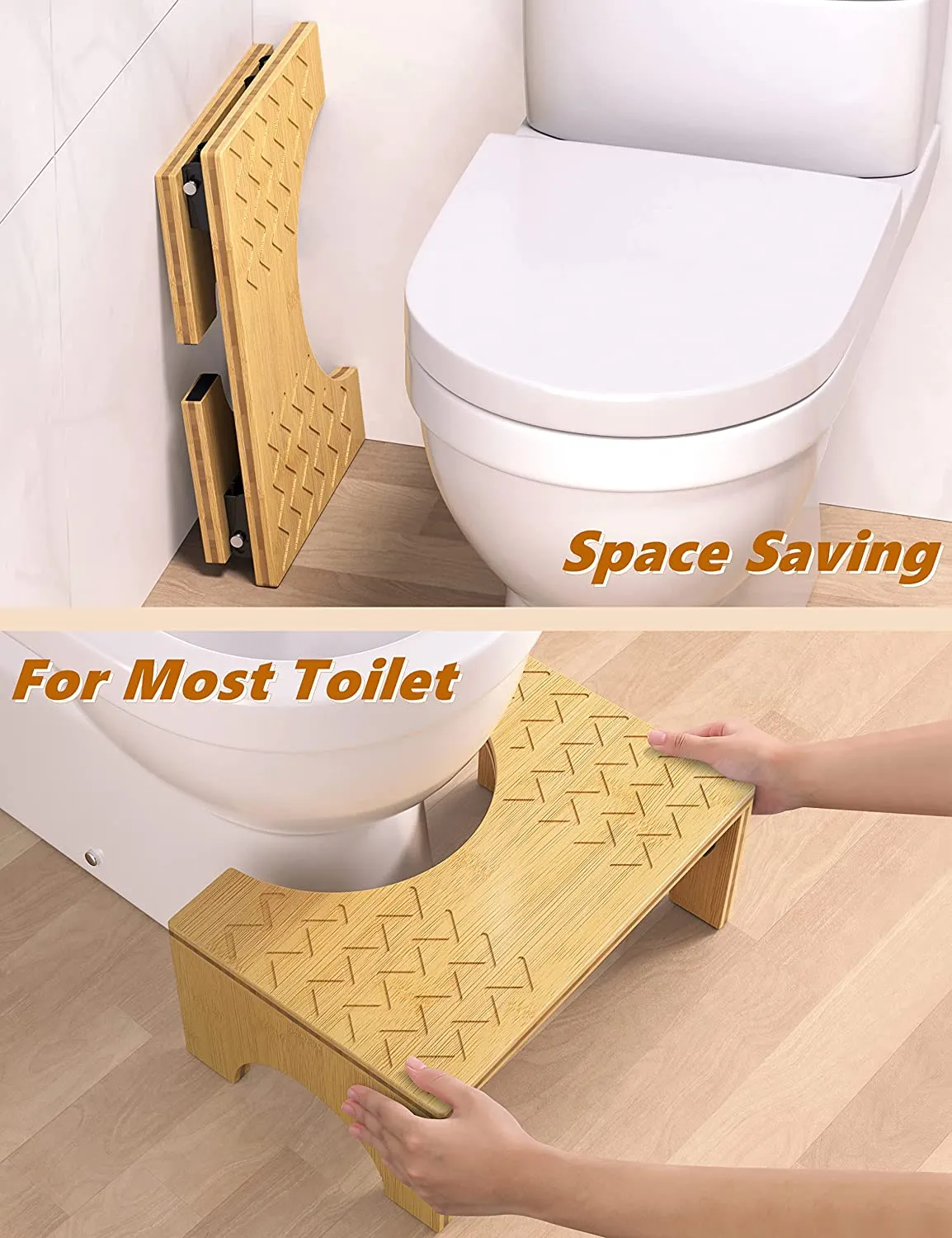 Wood Bathroom Step Stool Squat