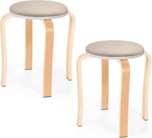 Wood Stools, Set of 2 Wooden Stackable Stool Extra Seating for Kids, Guests, Portable Round 16.5-Inch, Counter Height Stools for Living Room, Backyard, Classroom, Kitchen, Pland Stand, Apartment