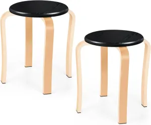 Wood Stools, Set of 2 Wooden Stackable Stool Extra Seating for Kids, Guests, Portable Round 16.5-Inch, Counter Height Stools for Living Room, Backyard, Classroom, Kitchen, Pland Stand, Apartment