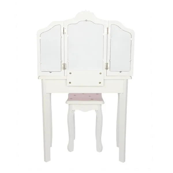 Wooden Toy Children's Dressing Table Three Foldable Mirror/Chair/Single Drawer Pink Star Style *