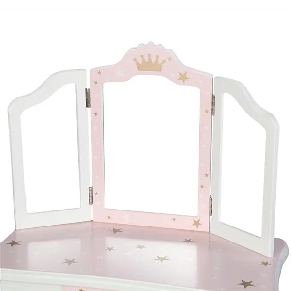 Wooden Toy Children's Dressing Table Three Foldable Mirror/Chair/Single Drawer Pink Star Style *