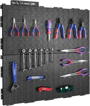 WORKPRO Metal Pegboard 16”x 32” Steel Panel with Round Holes & Vertical Slots, Black Heavy Duty Garage Peg Board Wall Pegboard Organizer for Wood Working Work Shop, Craft Room, 2 Pack