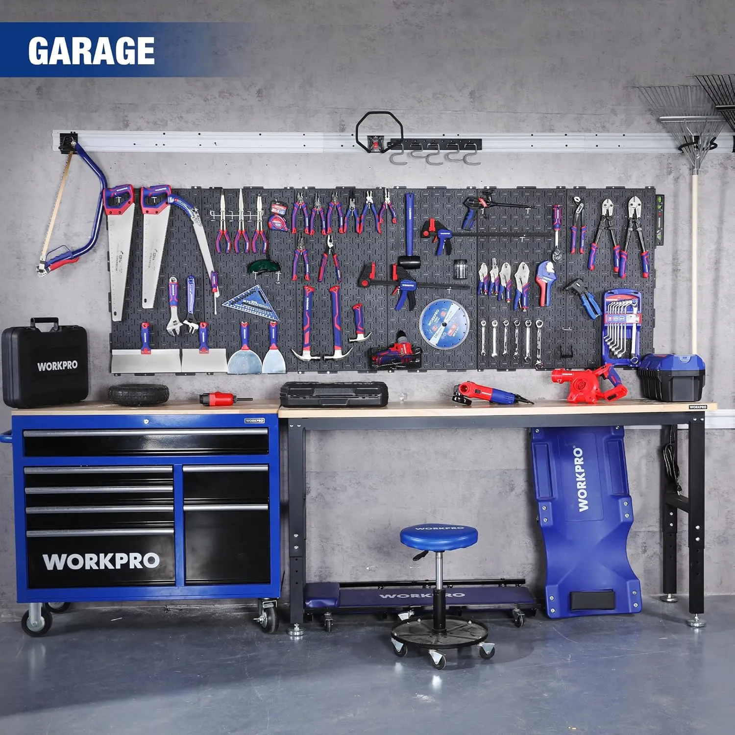 WORKPRO Metal Pegboard 16”x 32” Steel Panel with Round Holes & Vertical Slots, Black Heavy Duty Garage Peg Board Wall Pegboard Organizer for Wood Working Work Shop, Craft Room, 2 Pack