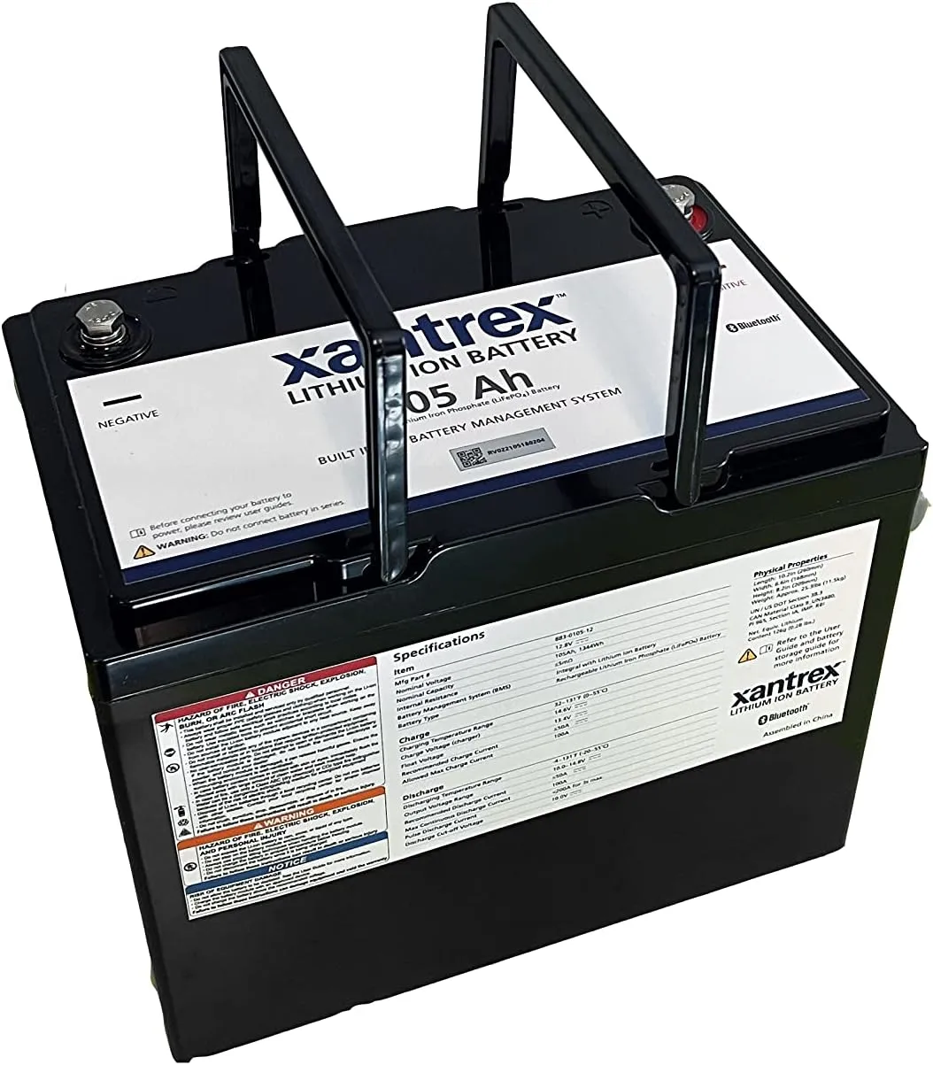 Xantrex Lithium Battery LiFePO4 (Group 27)- 105Ah 12v - Built in BMS, 6000 Deep Cycle Rechargeable Battery - Perfect for RV/Camper, Marine, Van, Solar and Off Grid Uses.