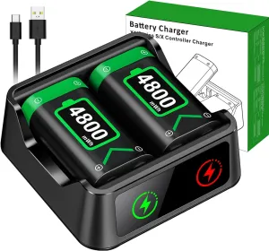 Xbox Controller Battery Pack, Fast Charging 2X 4800mWh Xbox Battery Pack Rechargeable USB Charger Station for Xbox Series X|S/Xbox One Downloadable Content