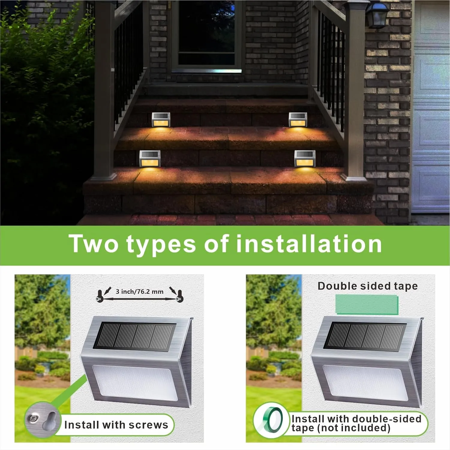 XLUX Solar Lights for Steps Decks Pathway Yard Stairs Fences, LED lamp, Outdoor Waterproof, Warm Light, 6 Pack