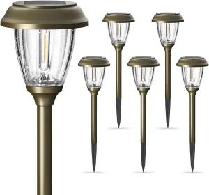 XMCOSY  Solar Lights Outdoor 10/25 LM LED with 2 Lighting Modes, Solar Garden Lights Glass and Metal, IP65 Waterproof Solar Powered for Yard Pathway Walkway Driveway Patio (6 Pack, Warm White)