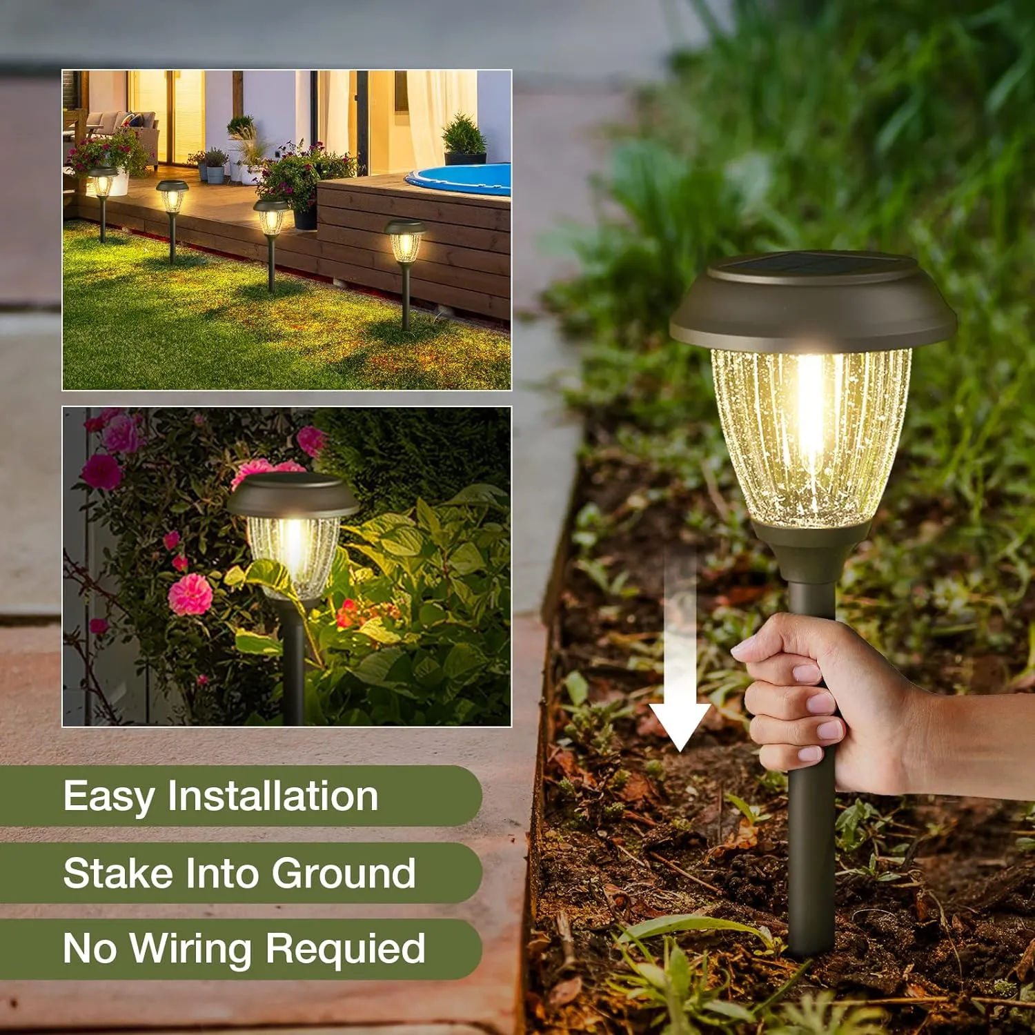 XMCOSY  Solar Lights Outdoor 10/25 LM LED with 2 Lighting Modes, Solar Garden Lights Glass and Metal, IP65 Waterproof Solar Powered for Yard Pathway Walkway Driveway Patio (6 Pack, Warm White)