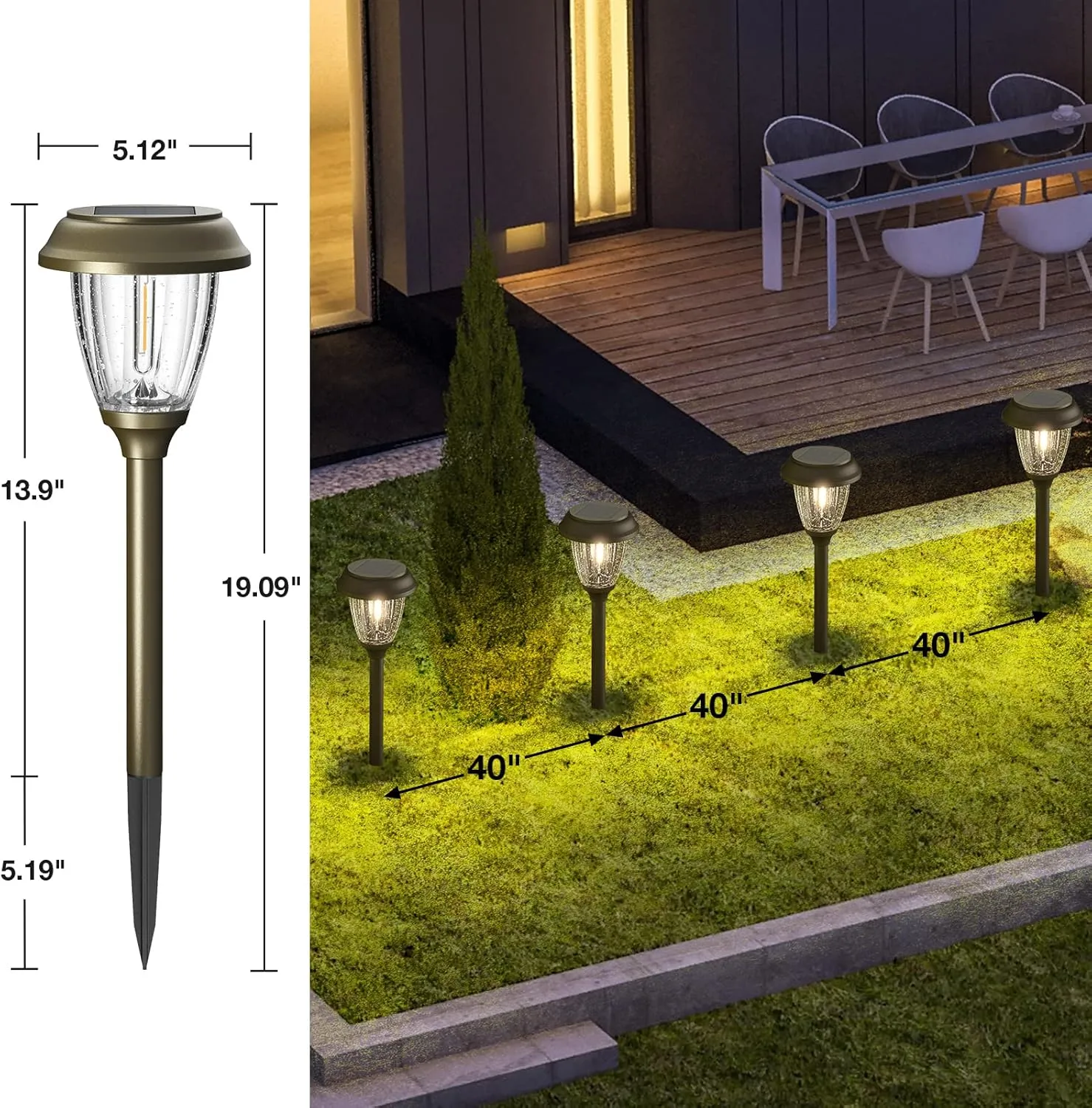 XMCOSY  Solar Lights Outdoor 10/25 LM LED with 2 Lighting Modes, Solar Garden Lights Glass and Metal, IP65 Waterproof Solar Powered for Yard Pathway Walkway Driveway Patio (6 Pack, Warm White)