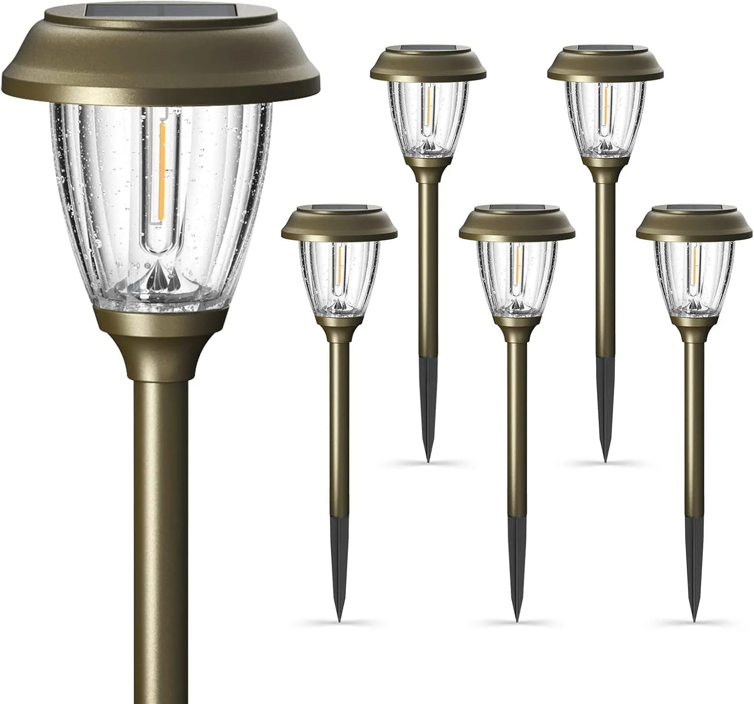 XMCOSY  Solar Lights Outdoor 10/25 LM LED with 2 Lighting Modes, Solar Garden Lights Glass and Metal, IP65 Waterproof Solar Powered for Yard Pathway Walkway Driveway Patio (6 Pack, Warm White)