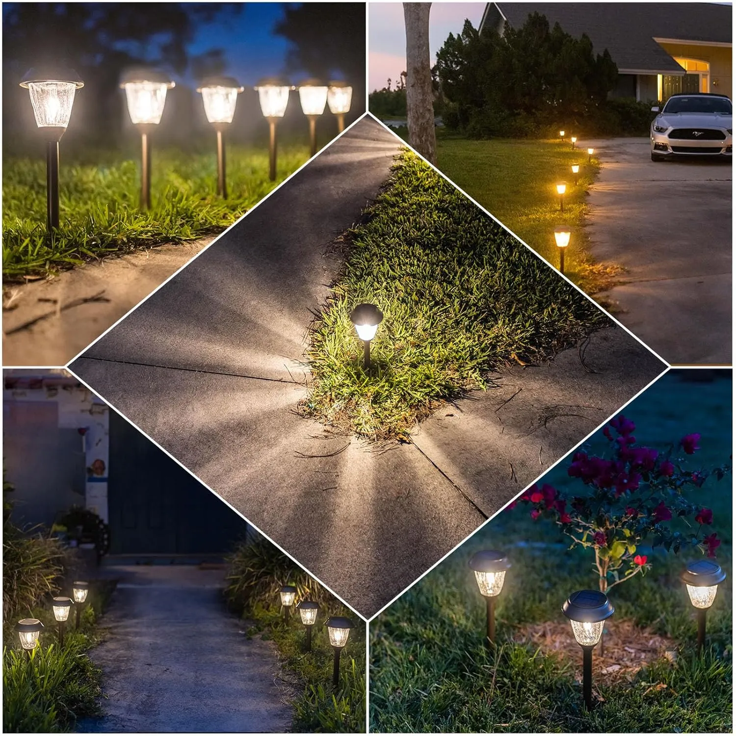 XMCOSY  Solar Lights Pathway Outdoor - 2 LED Modes 10/25 LM Solar Powered Yard Garden Lighting, Waterproof IP65 Glass Stainless Steel Landscape Lights for Driveway Walkway Sidewalk Decor (Warm White)