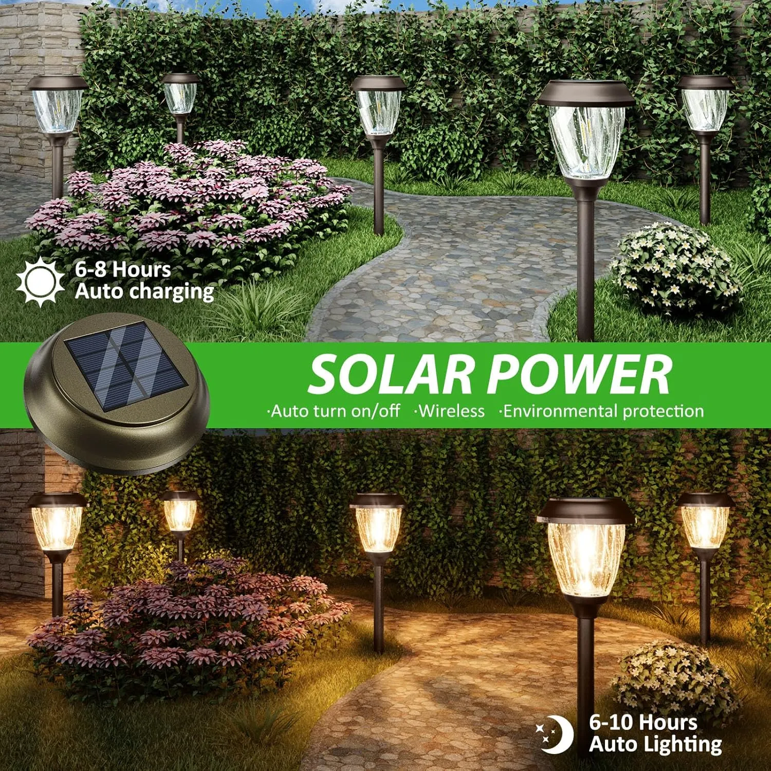 XMCOSY  Solar Lights Pathway Outdoor - 2 LED Modes 10/25 LM Solar Powered Yard Garden Lighting, Waterproof IP65 Glass Stainless Steel Landscape Lights for Driveway Walkway Sidewalk Decor (Warm White)