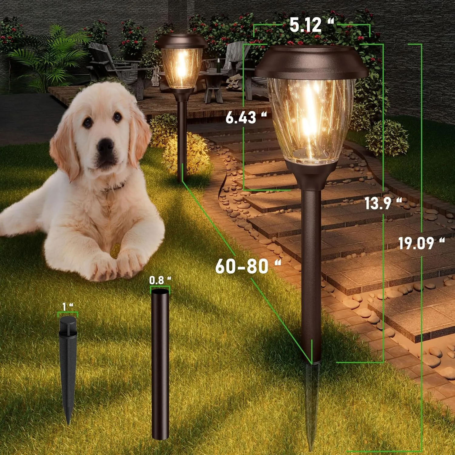 XMCOSY  Solar Lights Pathway Outdoor - 2 LED Modes 10/25 LM Solar Powered Yard Garden Lighting, Waterproof IP65 Glass Stainless Steel Landscape Lights for Driveway Walkway Sidewalk Decor (Warm White)