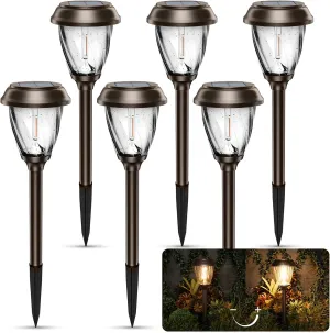 XMCOSY  Solar Lights Pathway Outdoor - 2 LED Modes 10/25 LM Solar Powered Yard Garden Lighting, Waterproof IP65 Glass Stainless Steel Landscape Lights for Driveway Walkway Sidewalk Decor (Warm White)