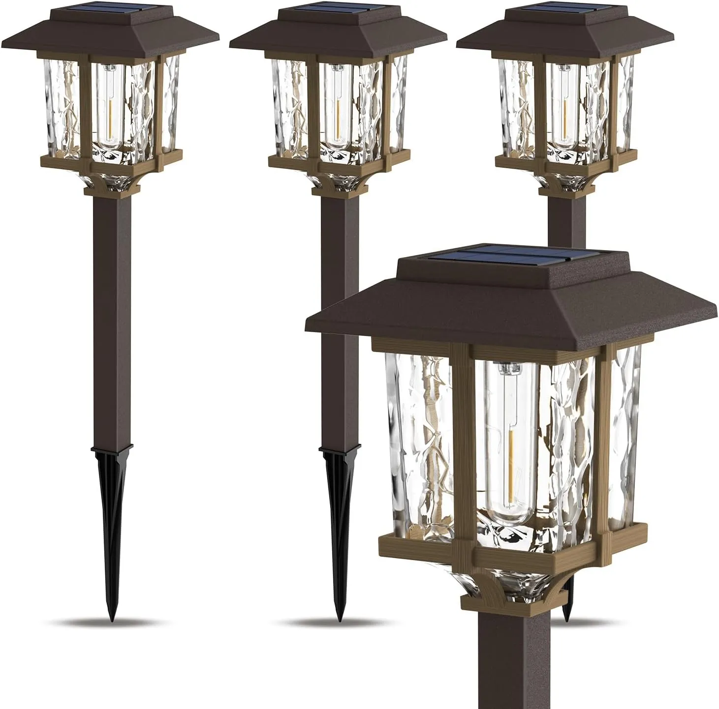 XMCOSY  Solar Pathway Lights Outdoor, 20 LM 2-Tone Bronze & Wood Colour LED Waterproof IP65 Garden Lighting for Yard Stainless Steel & Glass Solar Powered Landscape Walkway Driveway Decor (Warm White)