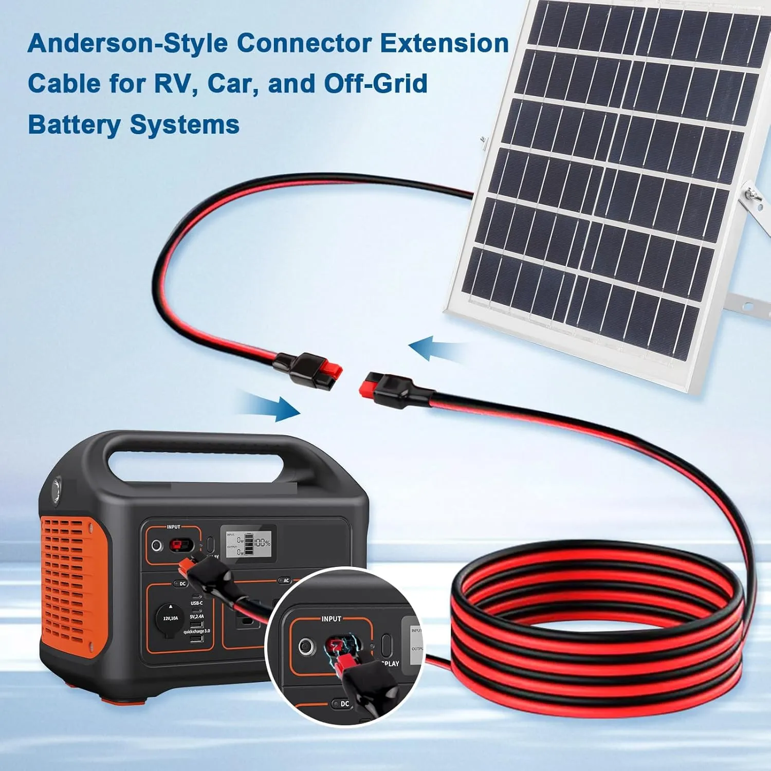 XRDS -RF 10AWG Anderson-Style Extension Cable 25FT, Anderson-Style 30A Connectors, Tinned Copper with PVC Jacket, Power Connect/Disconnect for Solar Panels, RVs, and Battery Systems