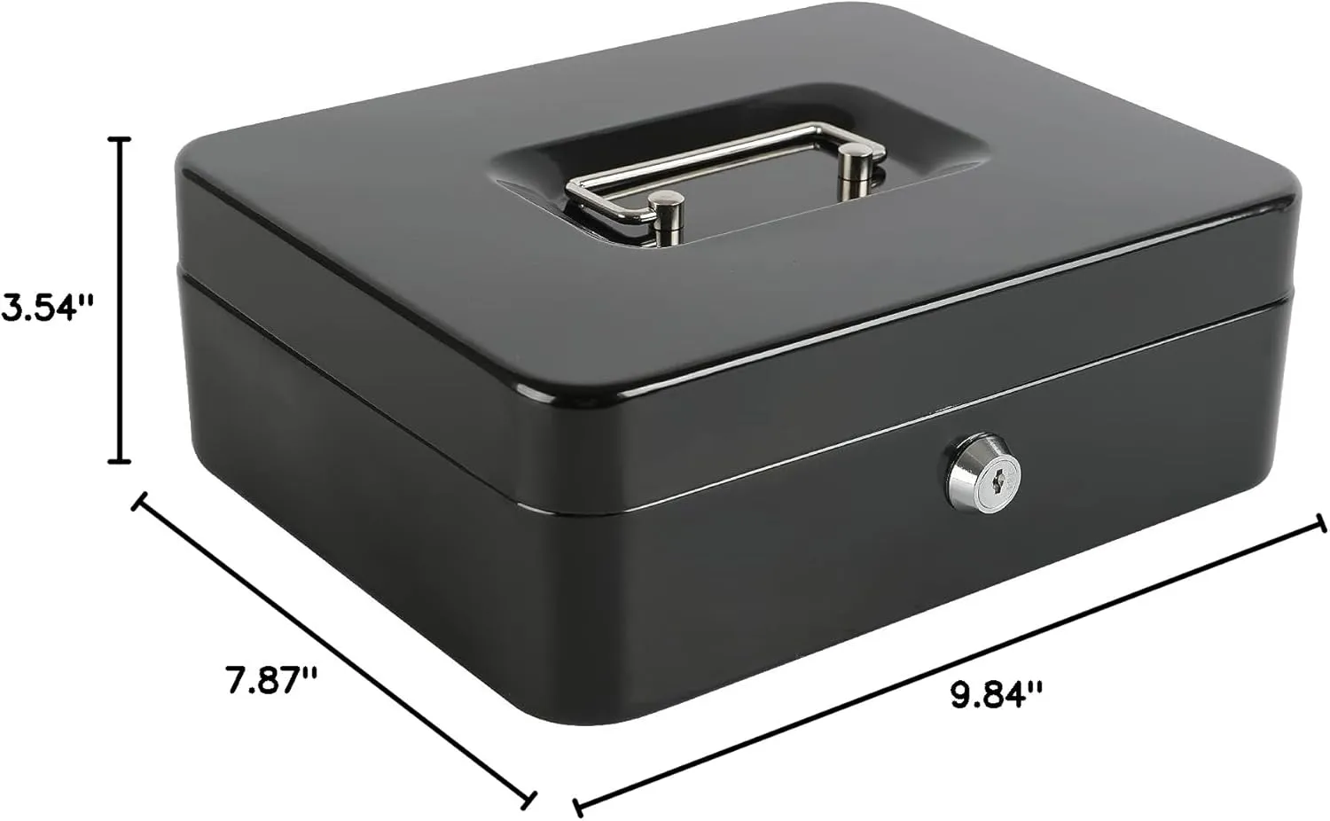xydled Locking Steel Large Cash Box with Removable Coin Tray and Key Lock,9.84"x 7.87"x 3.54",Black
