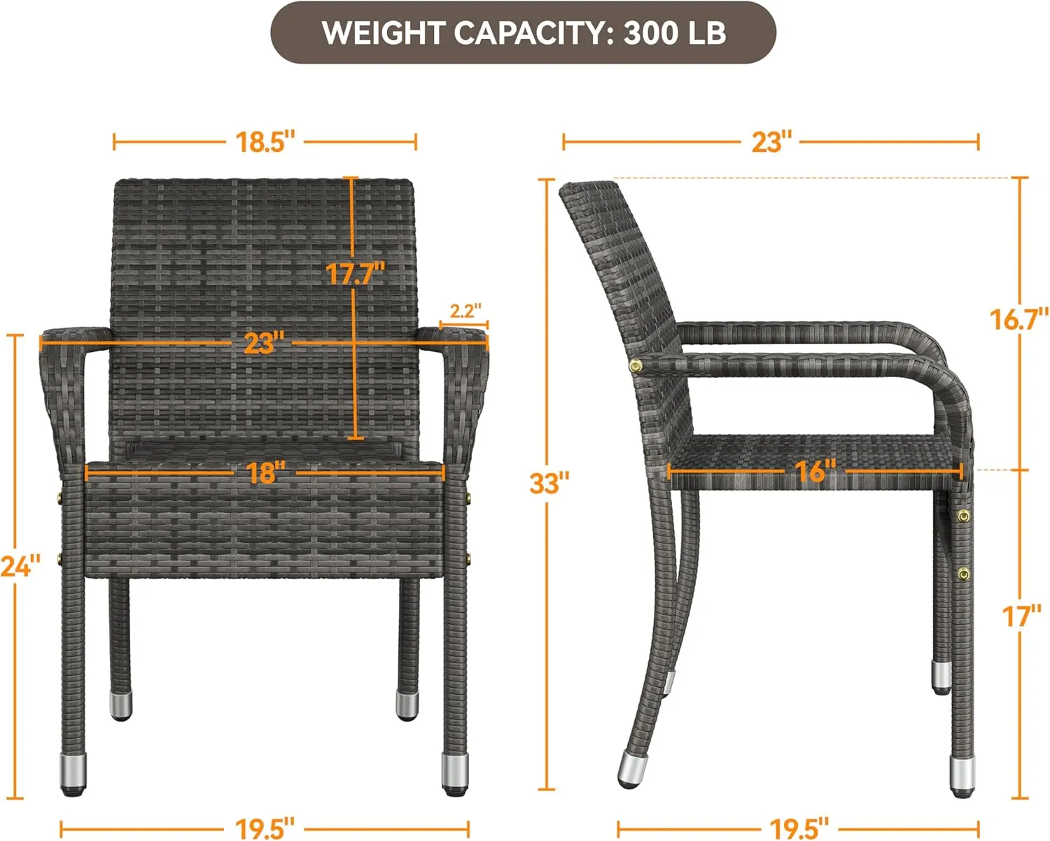 Yaheetech Set of 6 Stackable Outdoor Rattan Dining Chairs, All-Weather Armchair w/Armrests, Steel Frame for Garden, Patio, Deck, Yard, Poolside Gray