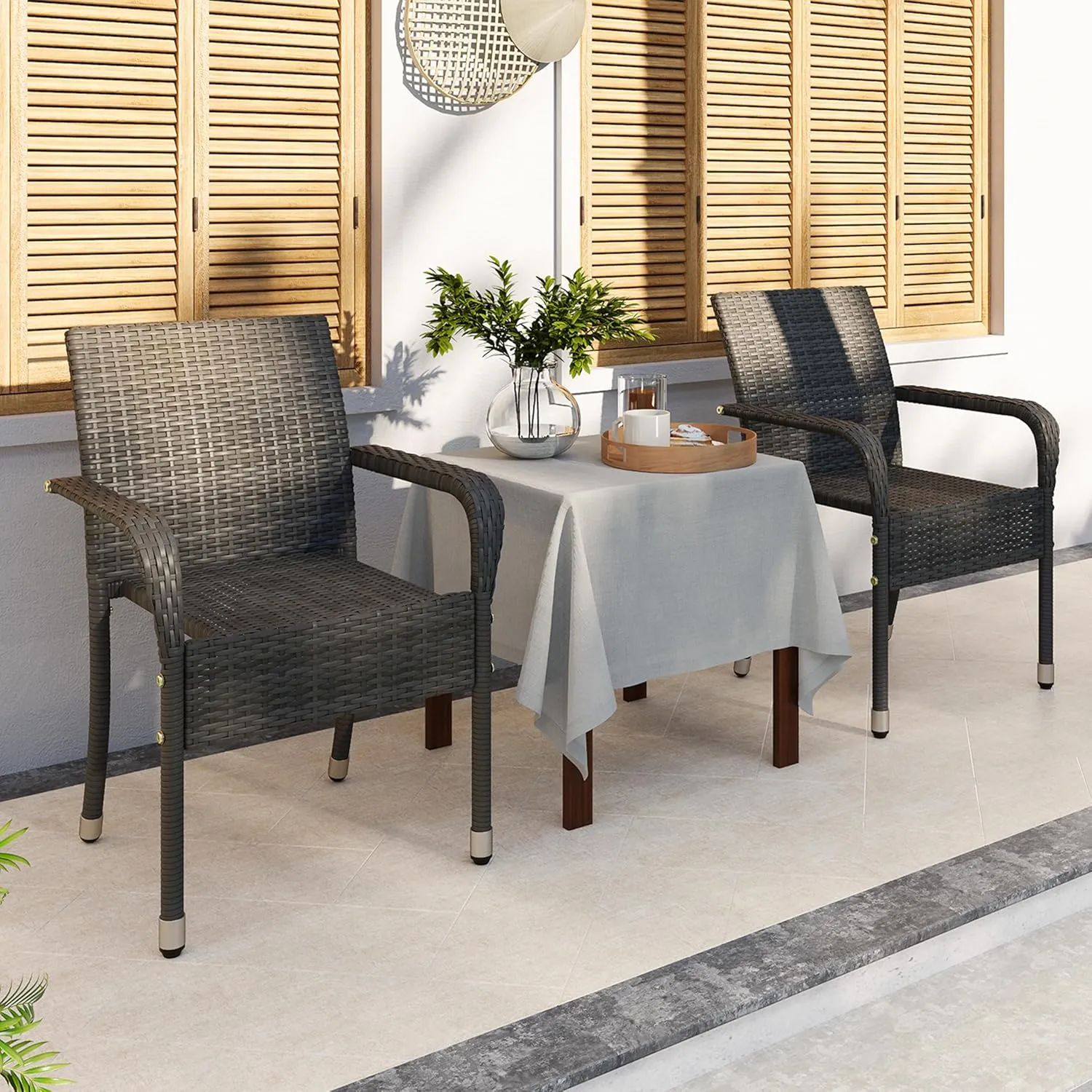 Yaheetech Set of 6 Stackable Outdoor Rattan Dining Chairs, All-Weather Armchair w/Armrests, Steel Frame for Garden, Patio, Deck, Yard, Poolside Gray