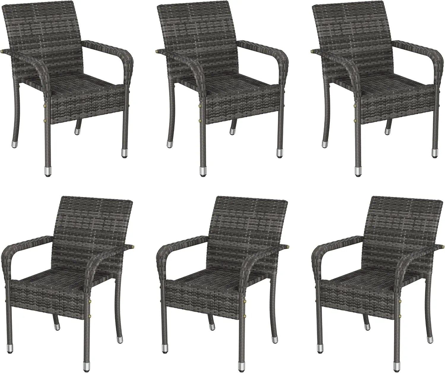 Yaheetech Set of 6 Stackable Outdoor Rattan Dining Chairs, All-Weather Armchair w/Armrests, Steel Frame for Garden, Patio, Deck, Yard, Poolside Gray