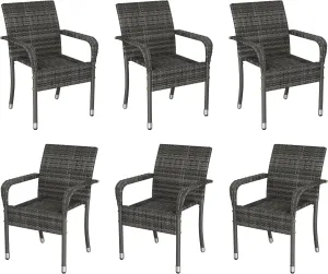 Yaheetech Set of 6 Stackable Outdoor Rattan Dining Chairs, All-Weather Armchair w/Armrests, Steel Frame for Garden, Patio, Deck, Yard, Poolside Gray