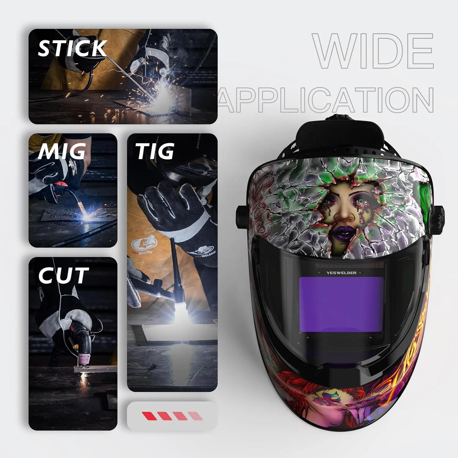 YESWELDER Large Viewing True Color Solar Powered Auto Darkening Silver Welding Helmet with SIDE VIEW, 4 Arc Sensor Wide Shade 4/5-9/9-13 Welder Mask for TIG MIG ARC Grinding Plasma LYG-Q800D-JK