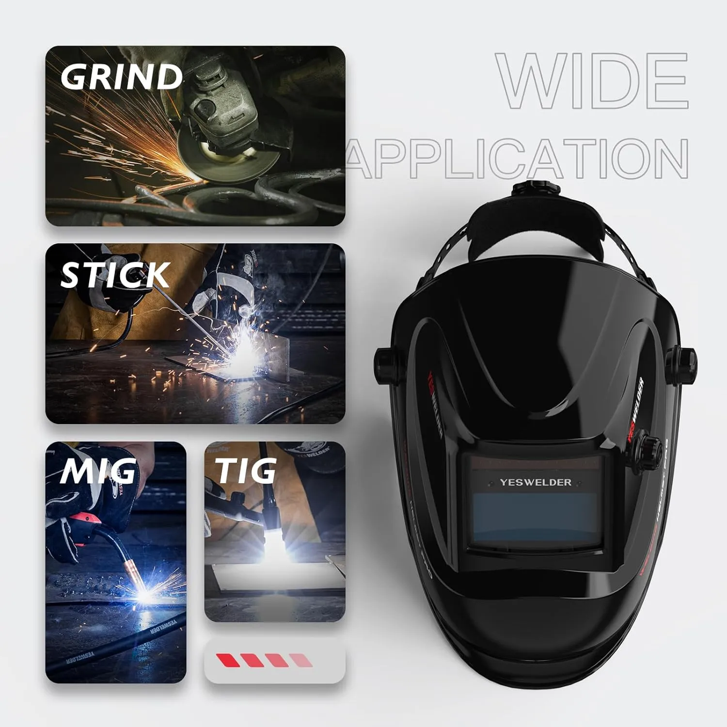 YESWELDER True Color Solar Powered Auto Darkening Welding Helmet, Wide Shade 3.5/9-13 for TIG MIG ARC Grind Welding Hood Helmet