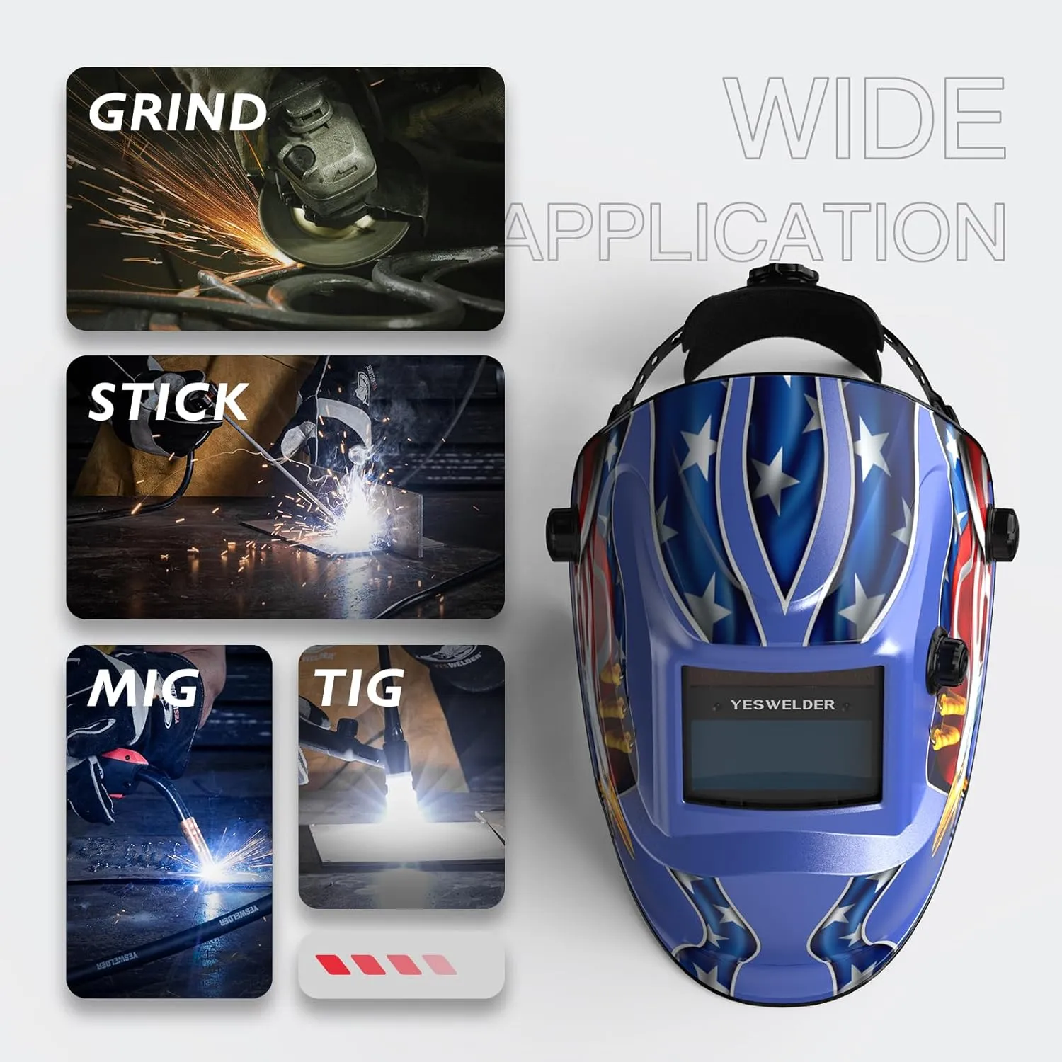 YESWELDER True Color Solar Powered Auto Darkening Welding Helmet, Wide Shade 4/9-13 for TIG MIG ARC Weld Hood Helmet LYG-L600A-BE