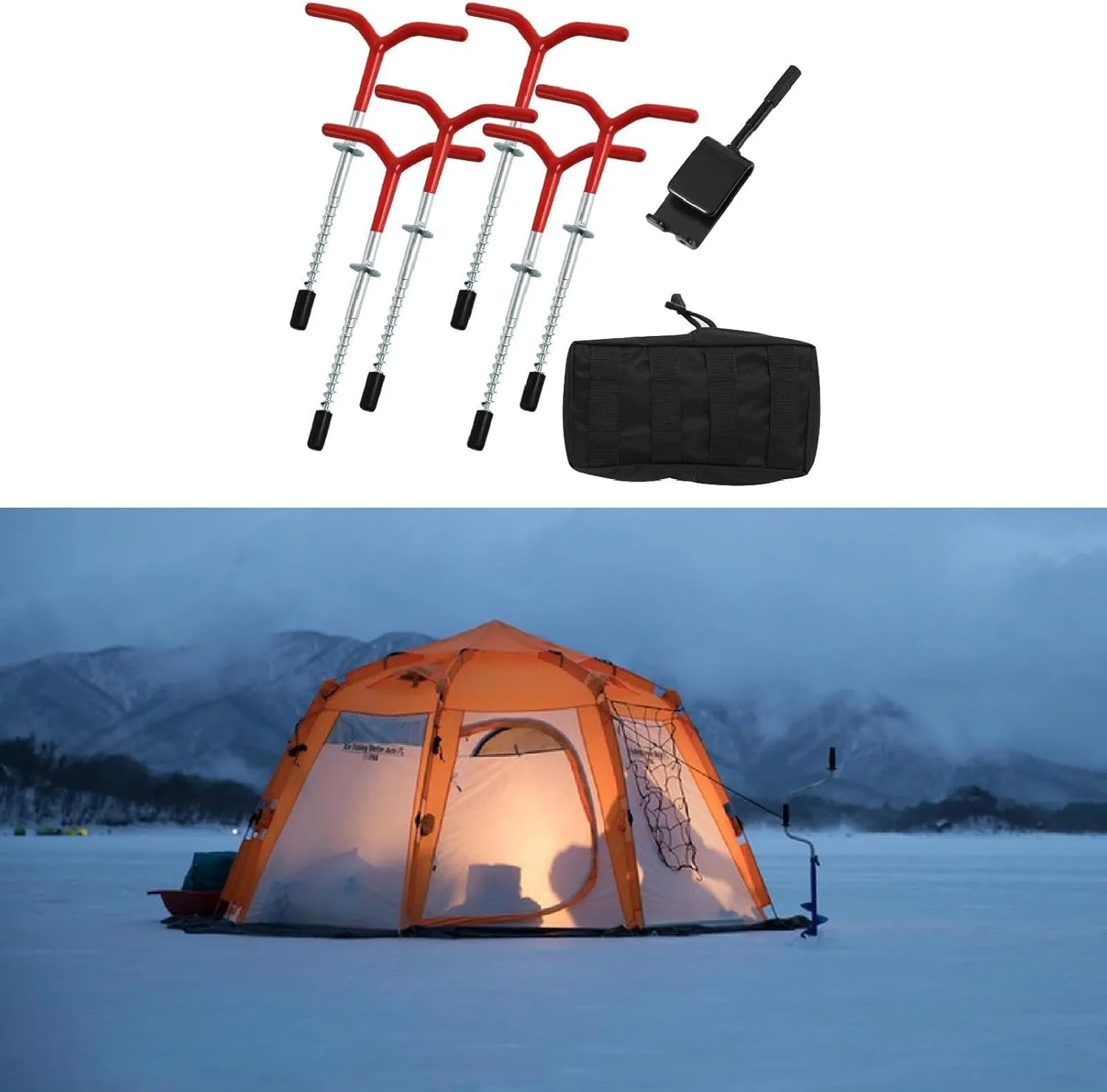 YIJU 6X Ice Anchor Drill Adapter Ice Fishing Anchors Reusable Ground Nails Tent Pegs Heavy Duty Shelter Anchors Tent Stakes, Without Socket