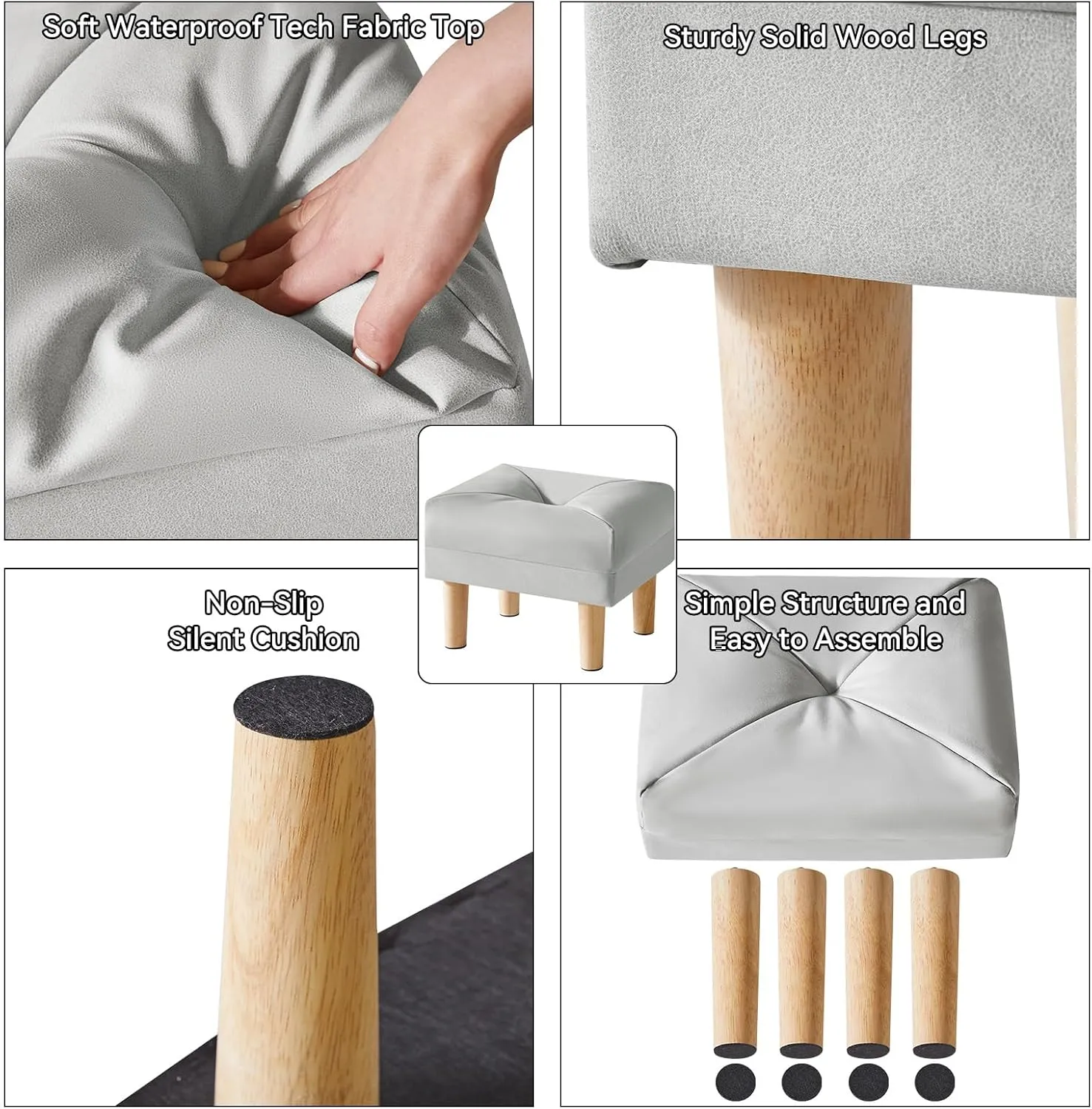 YMYNY Small Footstool Ottoman, Faux Leather Footrest with Sponge Padded Seat, Step Stool for Sofa, Bedroom, Living Room, Entryway, Modern Change Shoes Stool 15.75" D × 11.42" W×12.6" H Gray UHBD040G
