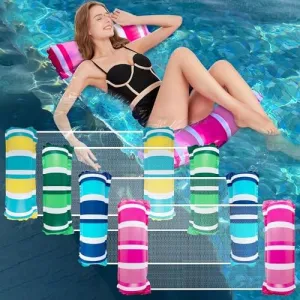 Zcaukya 4 Pack Inflatable Pool Float Hammocks, 4-in-1 Water Floating Mesh Chair for Adults, Swimming Pool Drifter Saddle Lounge for Summer Events Pool Parties, Blue/Pink/Green/Yellow
