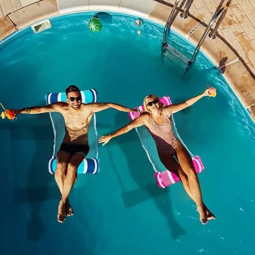 Zcaukya 4 Pack Inflatable Pool Float Hammocks, 4-in-1 Water Floating Mesh Chair for Adults, Swimming Pool Drifter Saddle Lounge for Summer Events Pool Parties, Blue/Pink/Green/Yellow