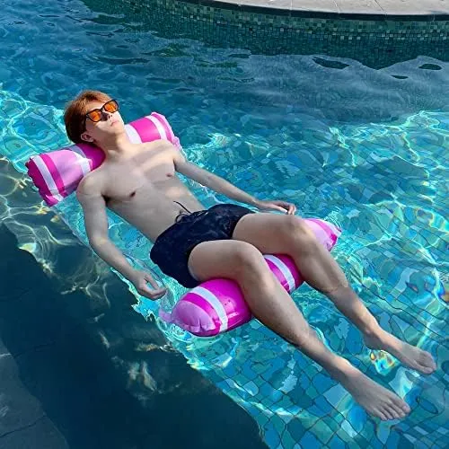 Zcaukya 4 Pack Inflatable Pool Float Hammocks, 4-in-1 Water Floating Mesh Chair for Adults, Swimming Pool Drifter Saddle Lounge for Summer Events Pool Parties, Blue/Pink/Green/Yellow