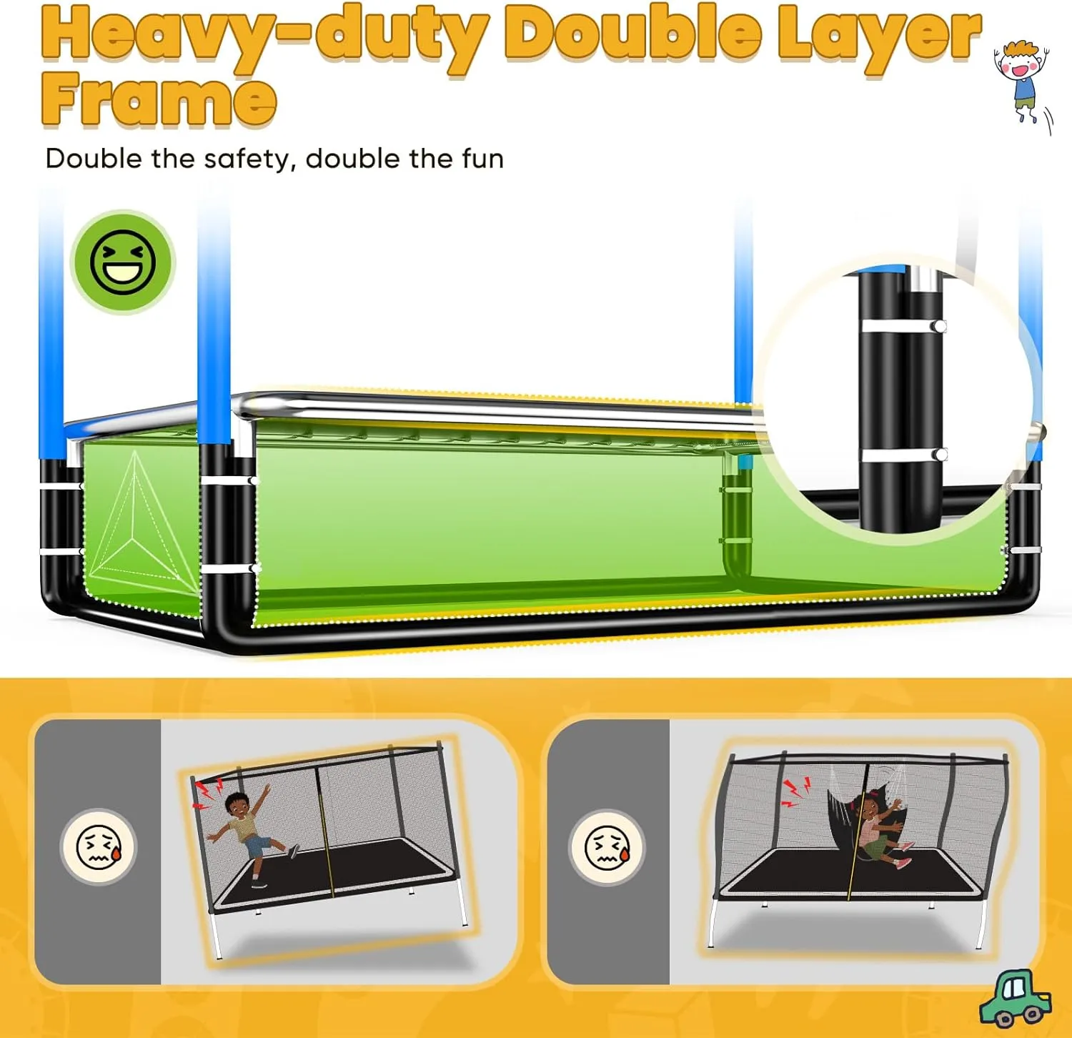 Zupapa 4X6FT Rectangle Trampoline with Hammock Chair, Basketball Hoop, and Safety Net - Indoor/Outdoor 5 in 1 Kids Trampoline for Toddlers Ages 3-6, 220LBS Capacity, Heavy-Duty Galvanized Steel Frame