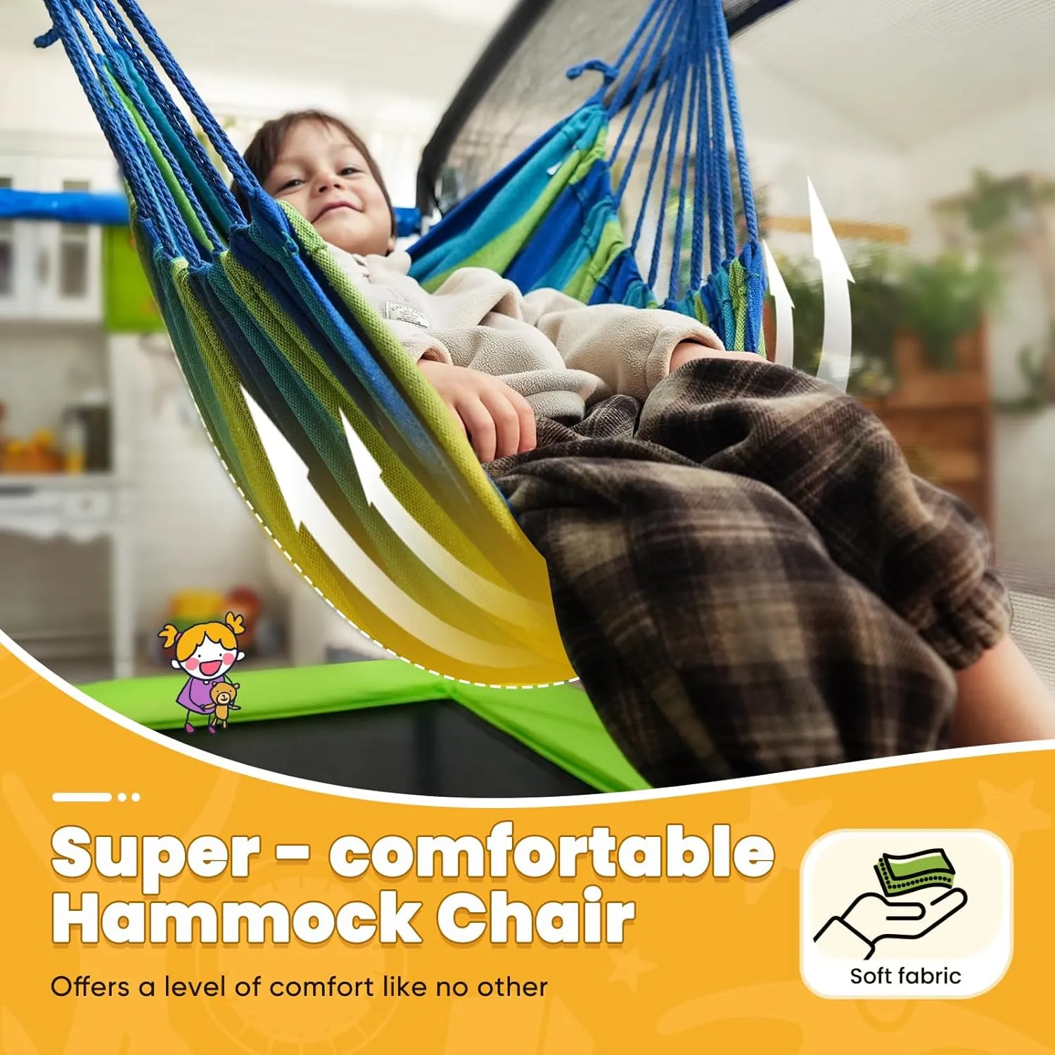 Zupapa 4X6FT Rectangle Trampoline with Hammock Chair, Basketball Hoop, and Safety Net - Indoor/Outdoor 5 in 1 Kids Trampoline for Toddlers Ages 3-6, 220LBS Capacity, Heavy-Duty Galvanized Steel Frame
